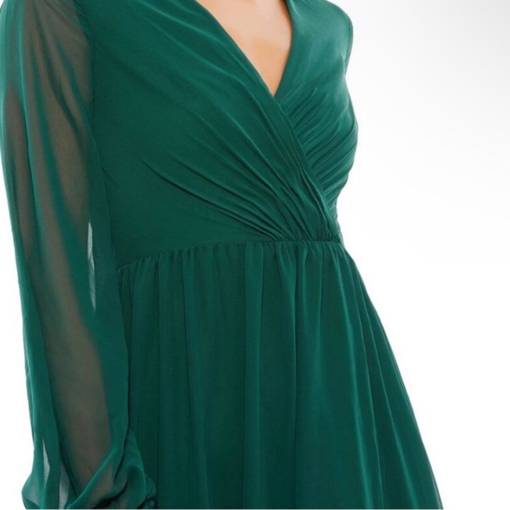 Mac Duggal Emerald Green Long Sleeve Tiered Midi Dress - Picture 4 of 11